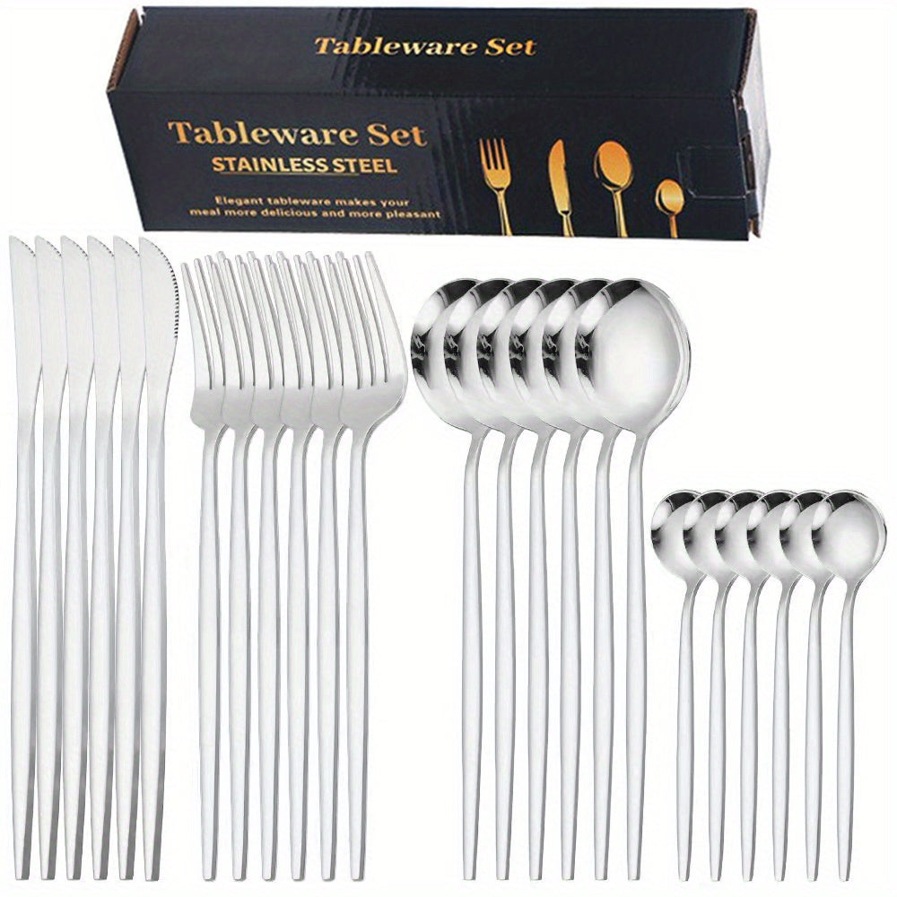 24pc Western Tableware Set with Storage Box Hotel Dinner Fork Spoon
