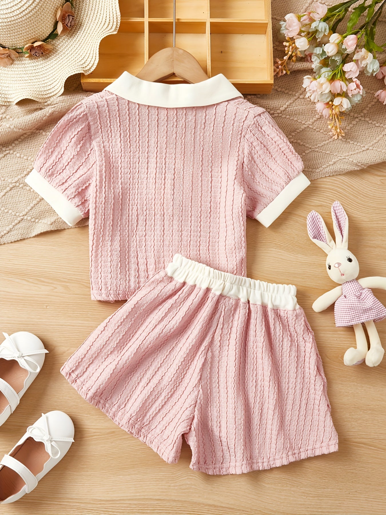 2pcs Girls Casual POLO Short Sleeve Tees Top & Shorts Summer Kids Clothes