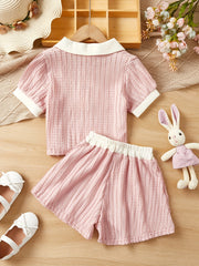 2pcs Girls Casual POLO Short Sleeve Tees Top & Shorts Summer Kids Clothes