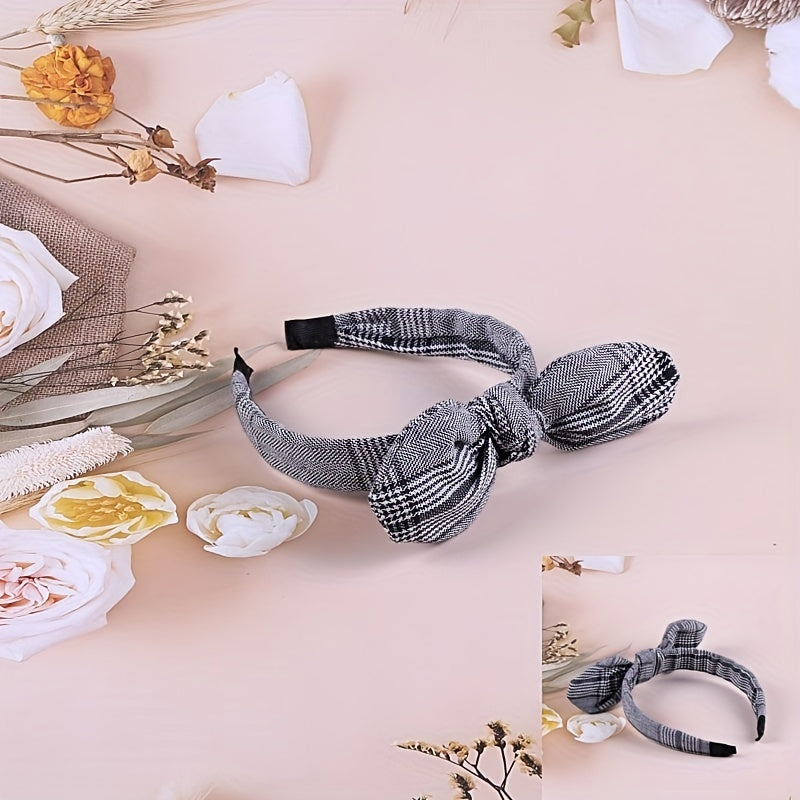 Wide Grey Bow Headband Solid Striped Print Hair Band Girls Hair Accessories