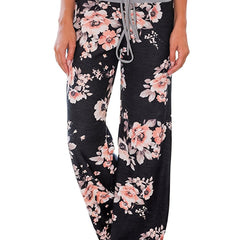 Flower Print Loose Pants Casual Lace up High Waist Wide Leg
