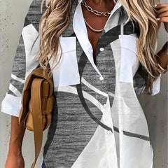 Women's Plus Size Geometric Print Button Up Blouse