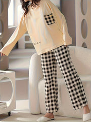 Plaid Print Pajama Set Long Sleeve Top & Pants