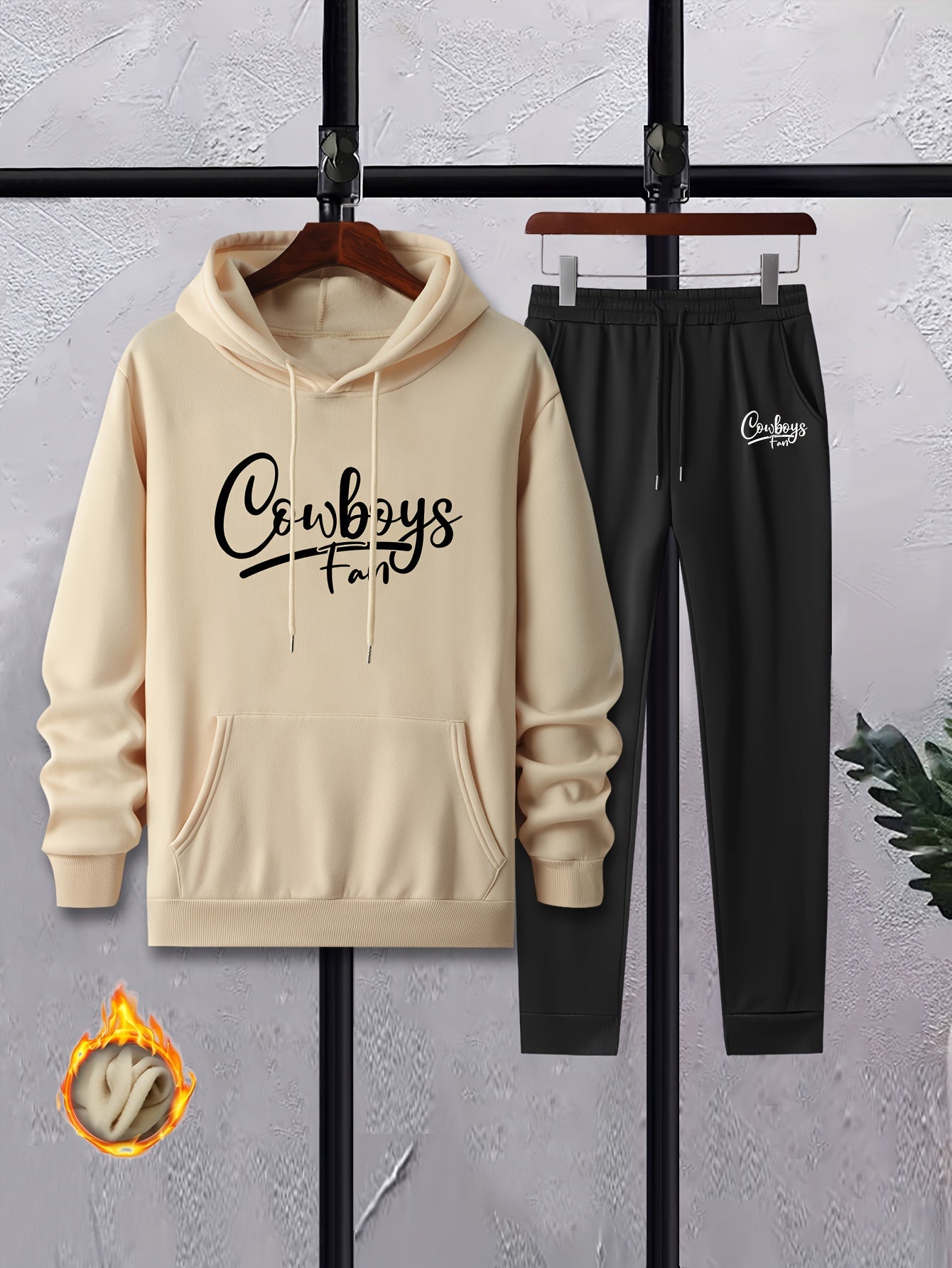Men's Cowboy Fan Crew Neck T Shirt Hooded Sweatshirt & Sweatpants Set