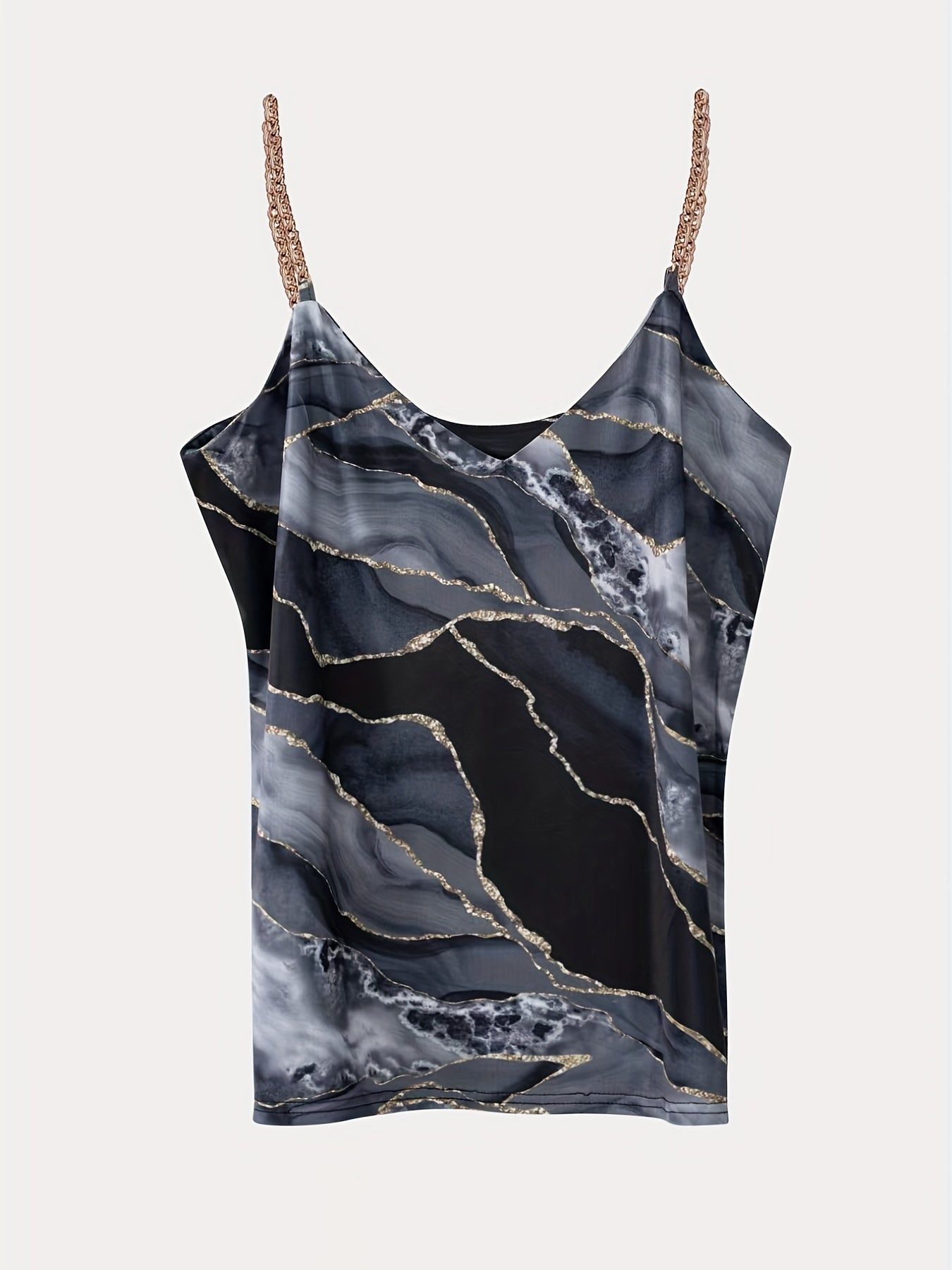 Marble Chain Strap Top V-neck Spaghetti Strap Summer Women's Clothing