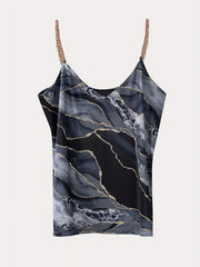 Marble Chain Strap Top V-neck Spaghetti Strap Summer Women's Clothing