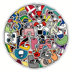 50pcs Cartoon Alphabet Stickers Waterproof Vinyl Sticker Packs for Kids
