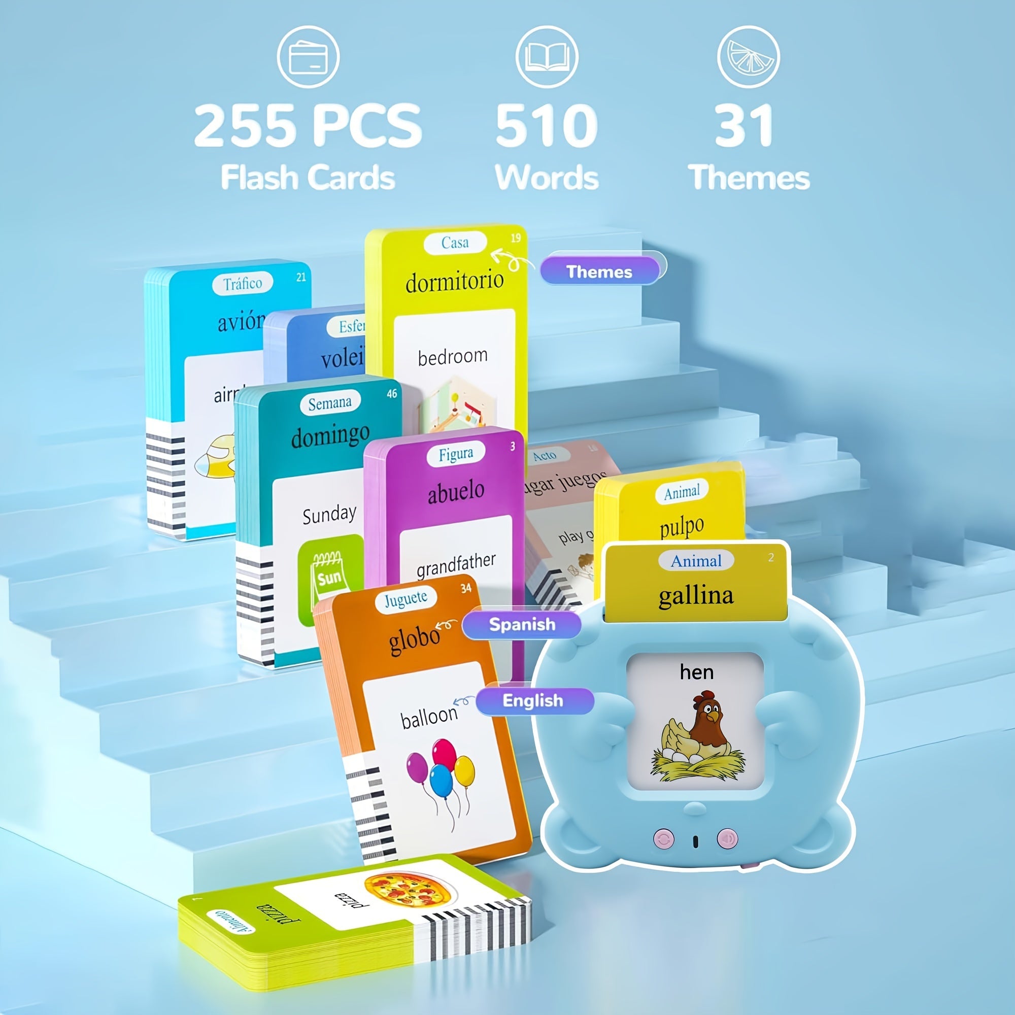 Bilingual Flash Cards for Toddlers - Spanish Pocket Vocabulary Learning Toy