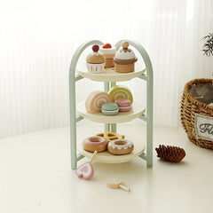 Wooden Play Kitchen Set for Girls Cooking Appliances & Dessert Display