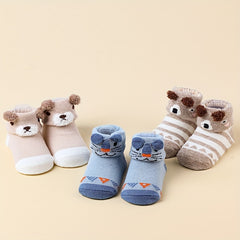 3pairs Baby Girls Cartoon Animal Puppy Non slip Floor Socks Cotton Blend