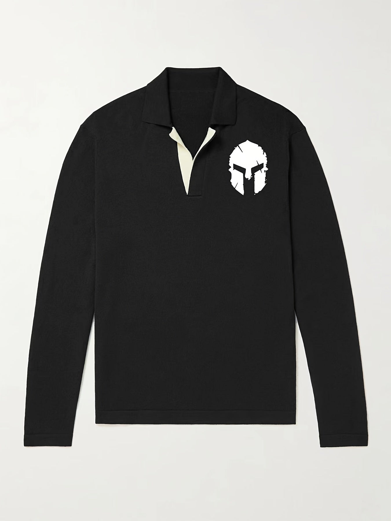 Warrior Helmet Pattern Knit Polo Shirt Men's Casual Lapel Sweater