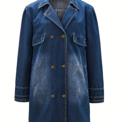 Denim Double Breast Top Women's Casual Oversized Lapel Collar