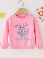 Girls Purple Dinosaur Print Sweatshirt Top for Casual Outfit