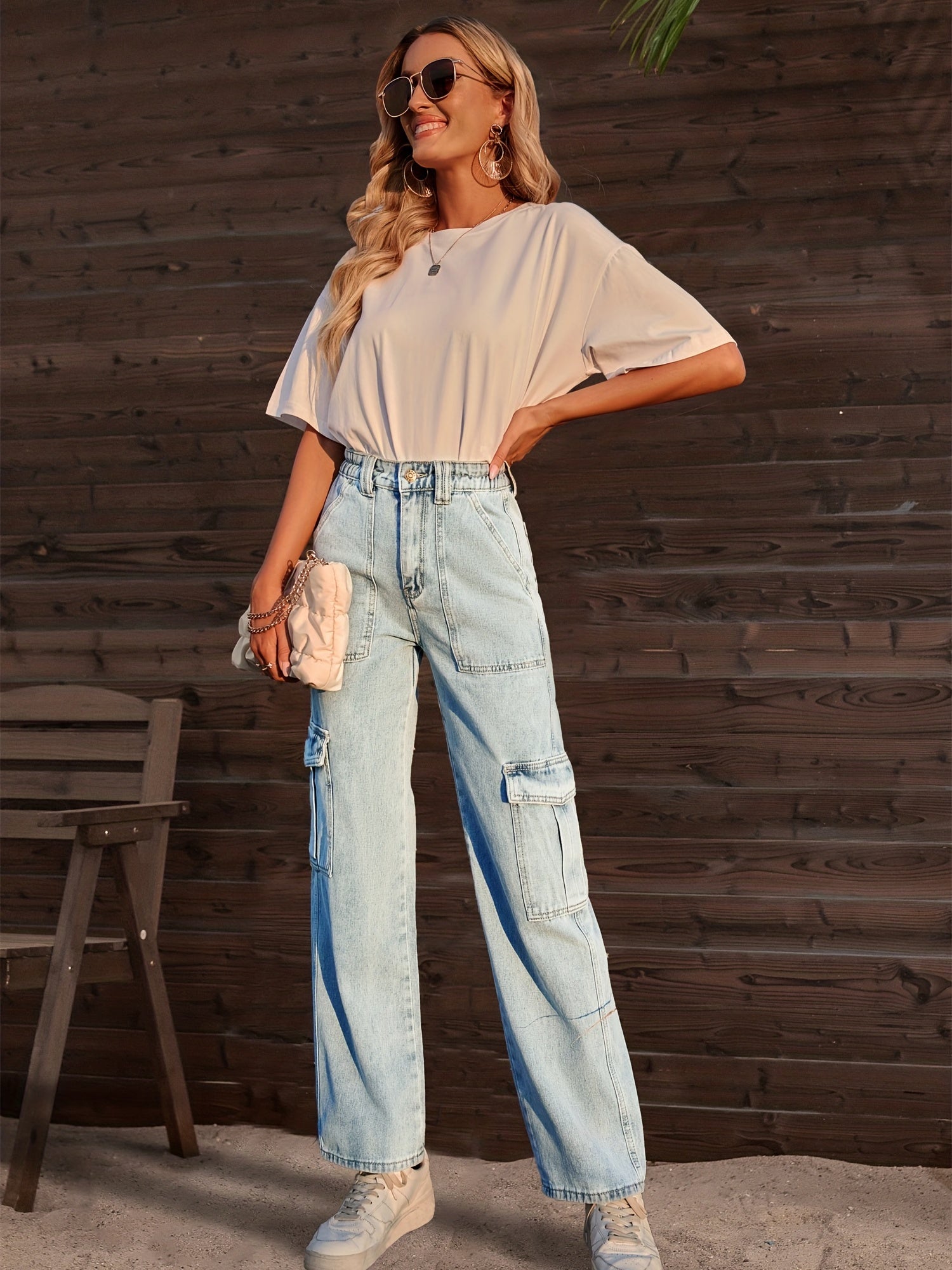 Cargo Pants Loose Fit Straight Legs Casual Denim Pants