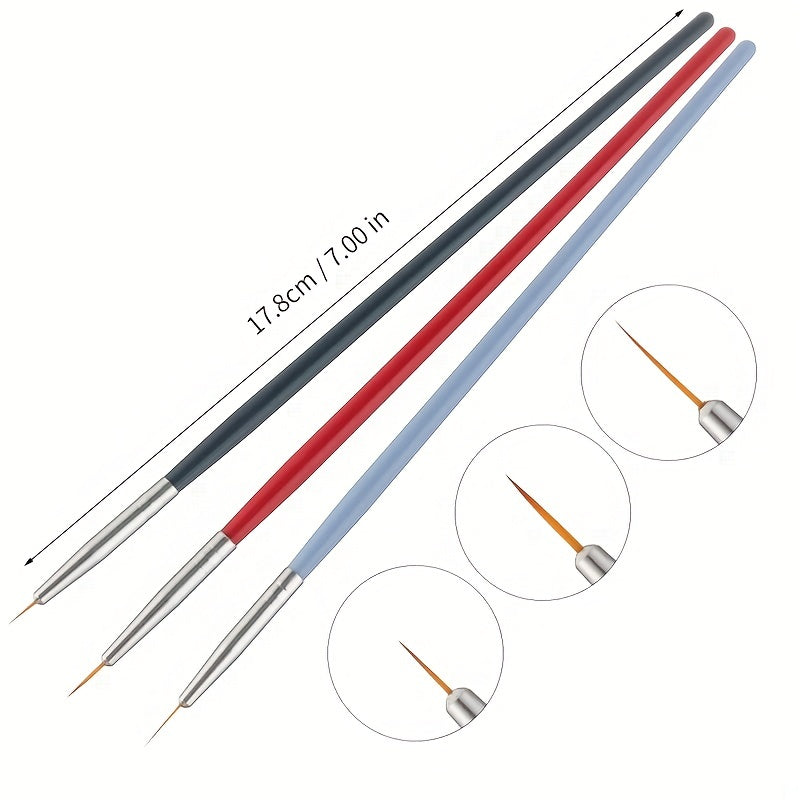 3pcs Nylon Painting Brushes Wood Handle Paint Brush Fine Line Drawing Pen