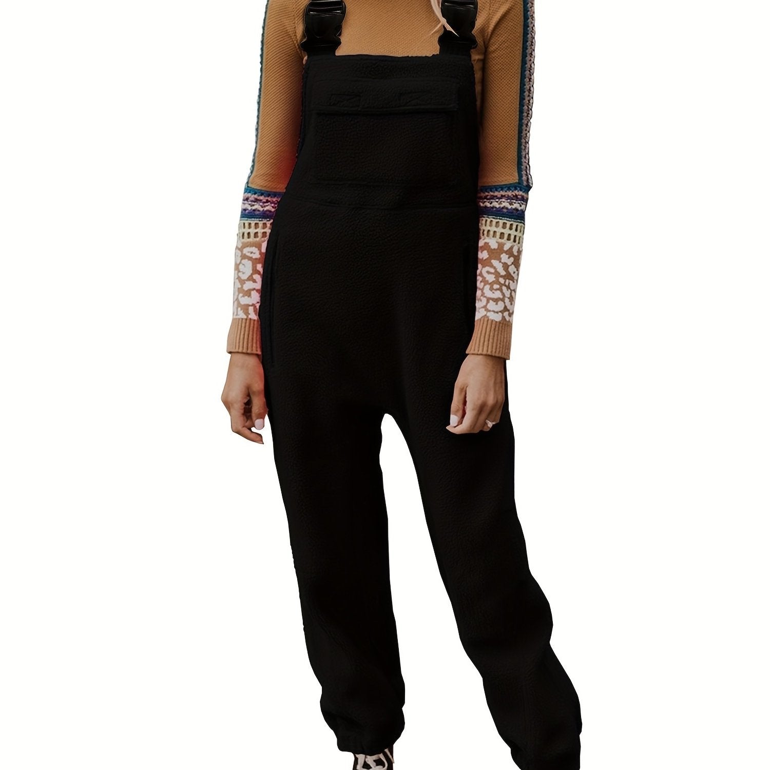 Solid Overall Jumpsuit Casual Buckle Sleeveless Warm Jumpsuit Women's Clothing