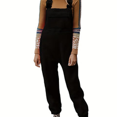 Solid Overall Jumpsuit Casual Buckle Sleeveless Warm Jumpsuit Women's Clothing