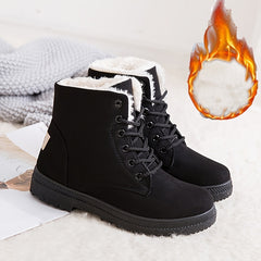 Women's Fleece Ankle Snow Boots Thermal Lace Up Flat Shoes