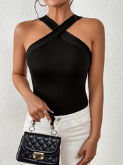Wide Strap Sleeveless Top Casual Solid Slim Fit Summer