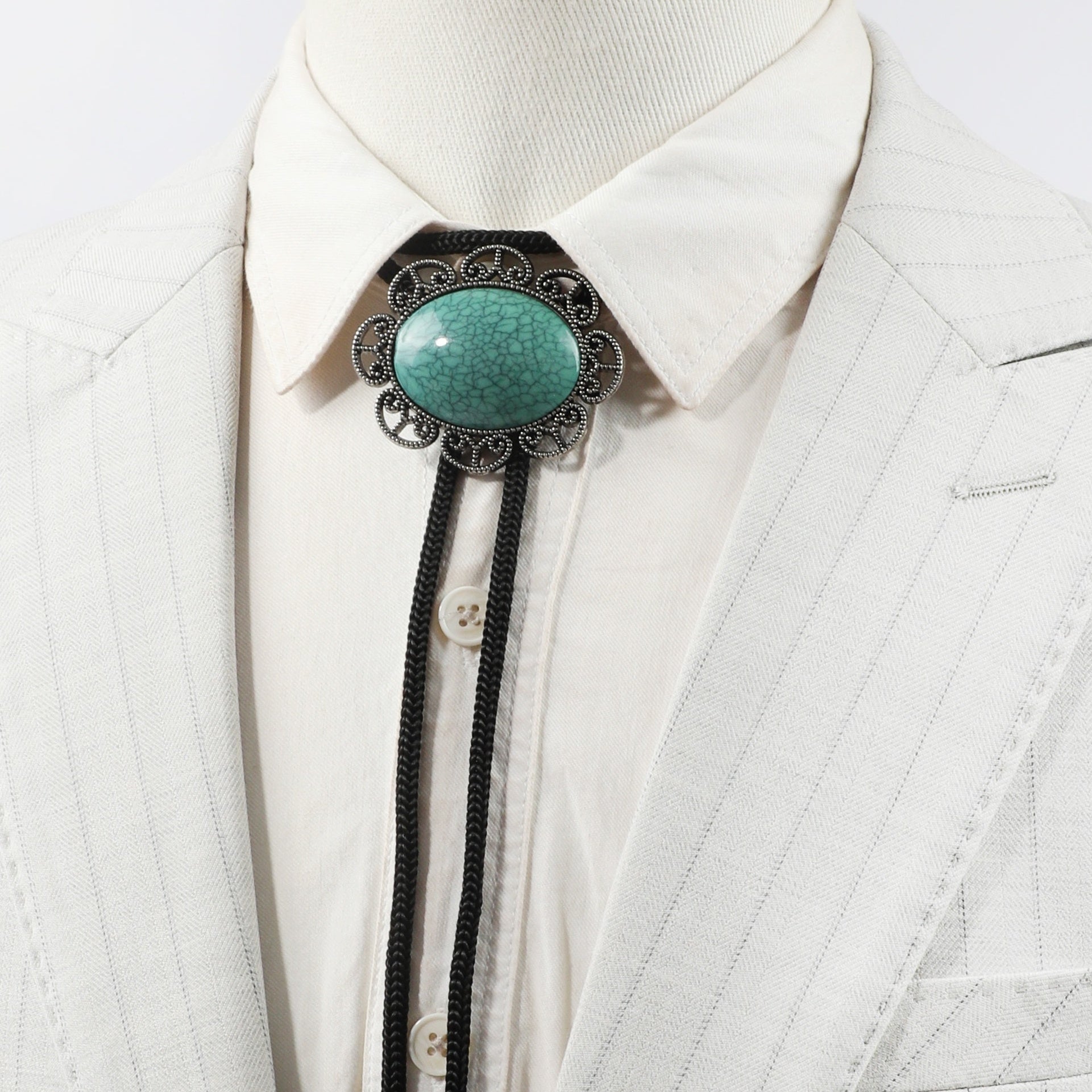 Men's Retro Flower Gemstone Pattern Feather Tassel Polo Collar Tie Shirt