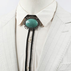 Men's Retro Flower Gemstone Pattern Feather Tassel Polo Collar Tie Shirt