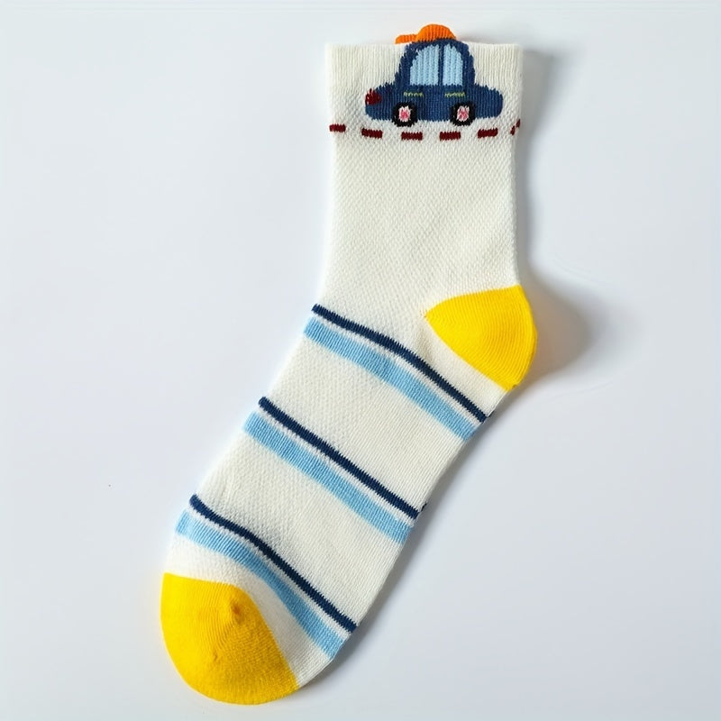 5 Pairs Boys Cartoon Car Mesh Breathable Socks for Spring Summer