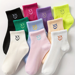 10 Pairs Smiling Print Crew Short Socks Women's Stockings Hosiery