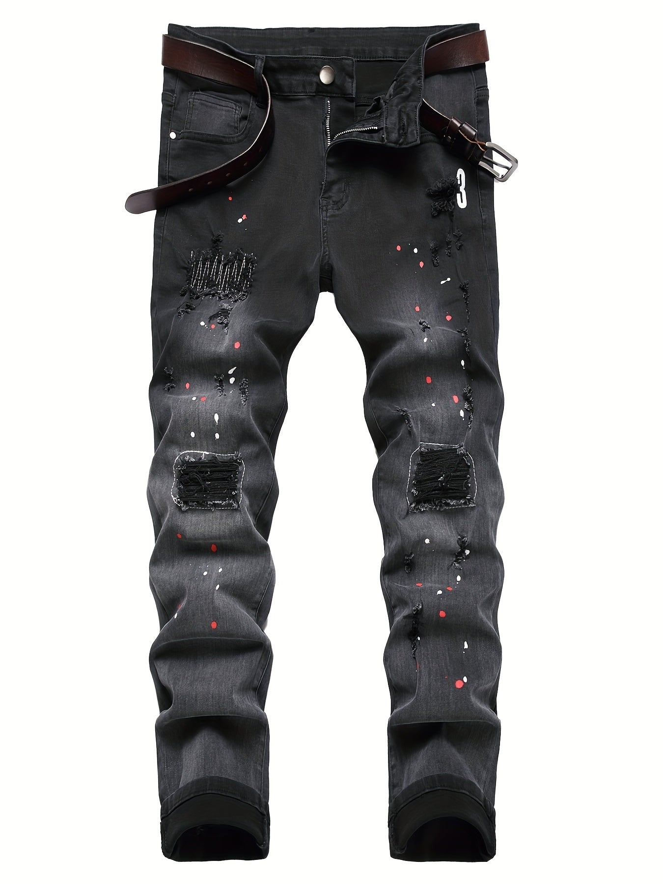 Slim Fit Ripped Jeans Men's Casual Distressed Denim Pants