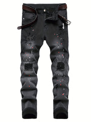 Slim Fit Ripped Jeans Men's Casual Distressed Denim Pants