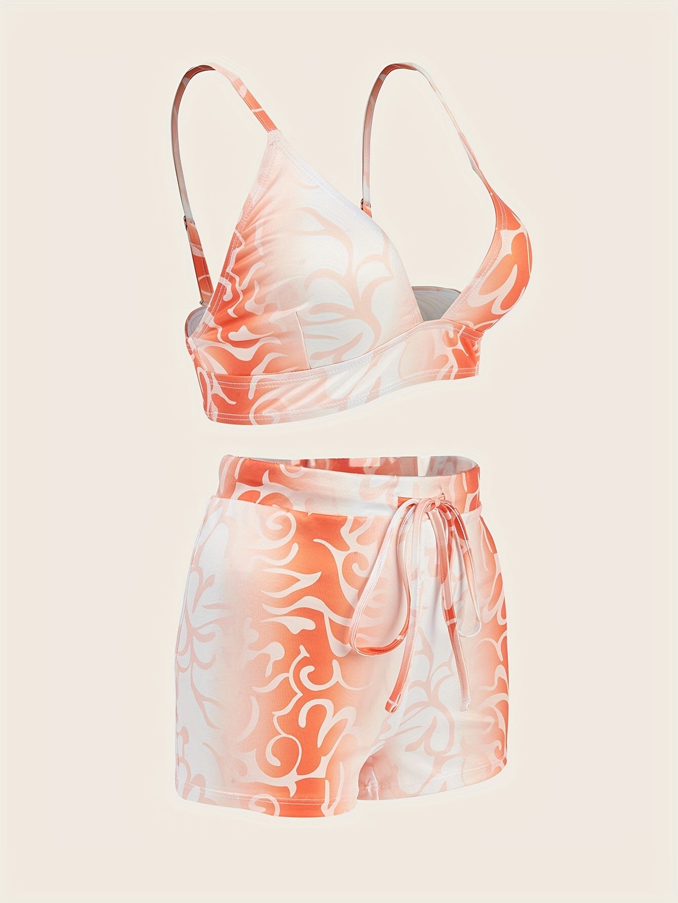 Floral Pajama Set V Neck Cami Top & Drawstring Shorts Women's Sleepwear