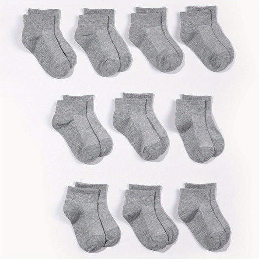 10 Pairs Unisex Gray Short Socks Low Cut Ankle Athletic for Boys and Girls
