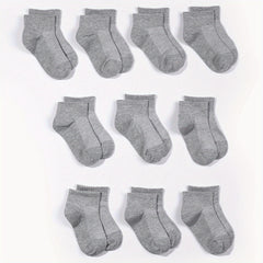 10 Pairs Unisex Gray Short Socks Low Cut Ankle Athletic for Boys and Girls