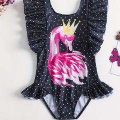 Flamingo Print Ruffled Onesie Swimsuit for Baby Girls