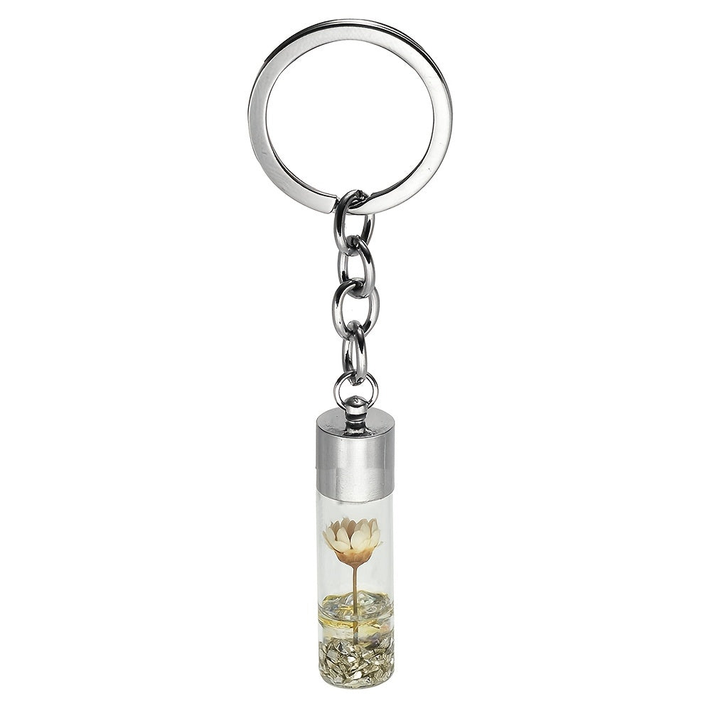 Glass Wish Bottle Keychain Dried Flower Pendant Charms Key Ring