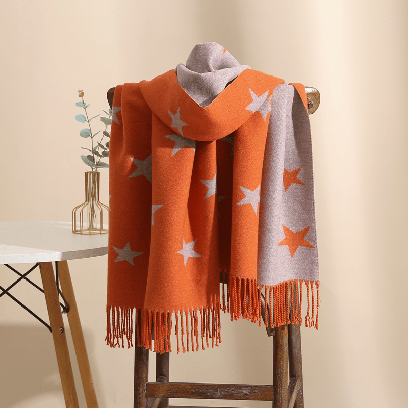 Two Star Fringe Trim Scarf