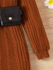 Girls Off Shoulder Long Sleeve Knitted Dress
