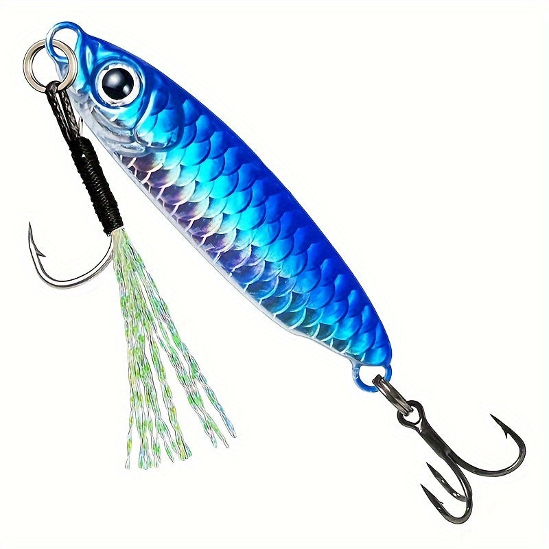 6pcs Fishing Jigs 3D Eyes Metal Spoons Long Casting Hard Bait Treble Hook