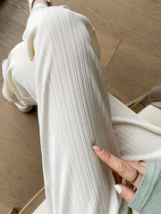 Solid Wide Leg Pants Casual High Waist Drawstring Elastic Pants