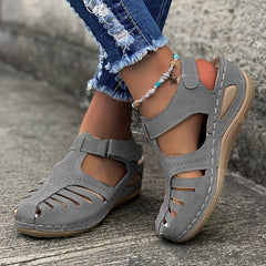 Women's Closed Toe Wedge Sandals Cutout Summer Ankle Strap Casual Sandals