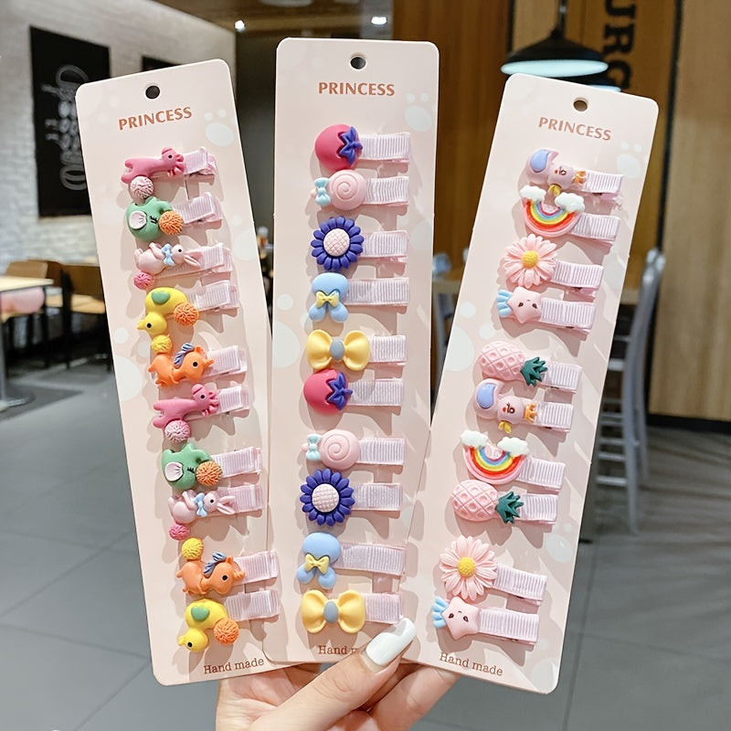 10pcs Girls Hair Clip Flower Fruit Cartoon Animals Hairpin Side Clip Headwear