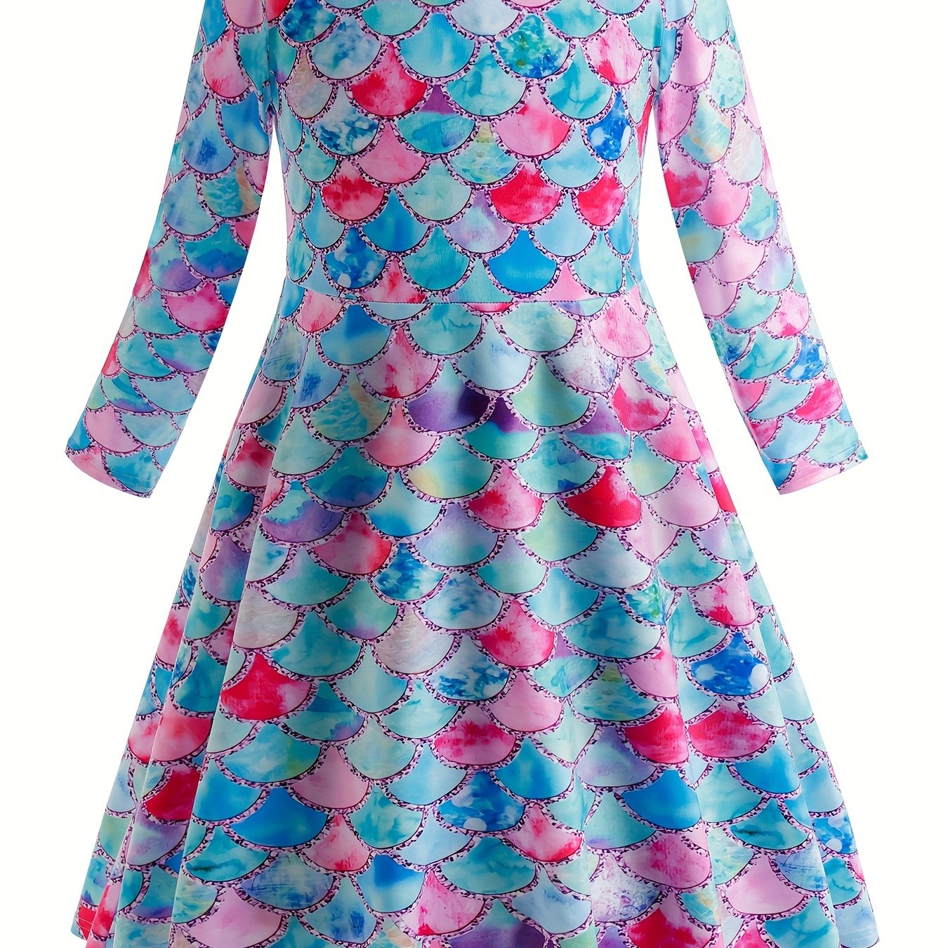 Sweet Girls Fish Scale Long Sleeve Dress for Party