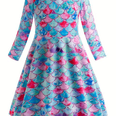 Sweet Girls Fish Scale Long Sleeve Dress for Party