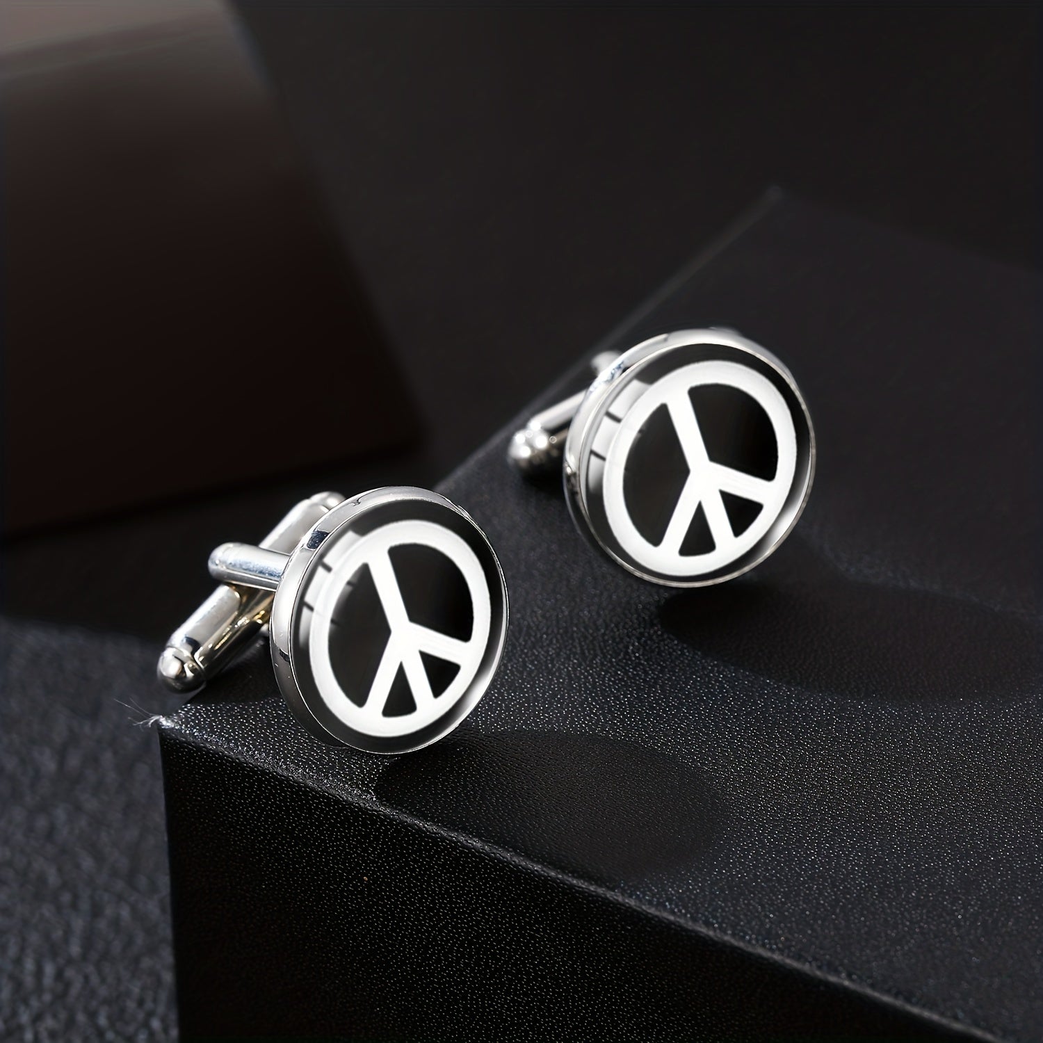 Time Gemstone Men's Cufflinks Peace Sign French Cufflinks