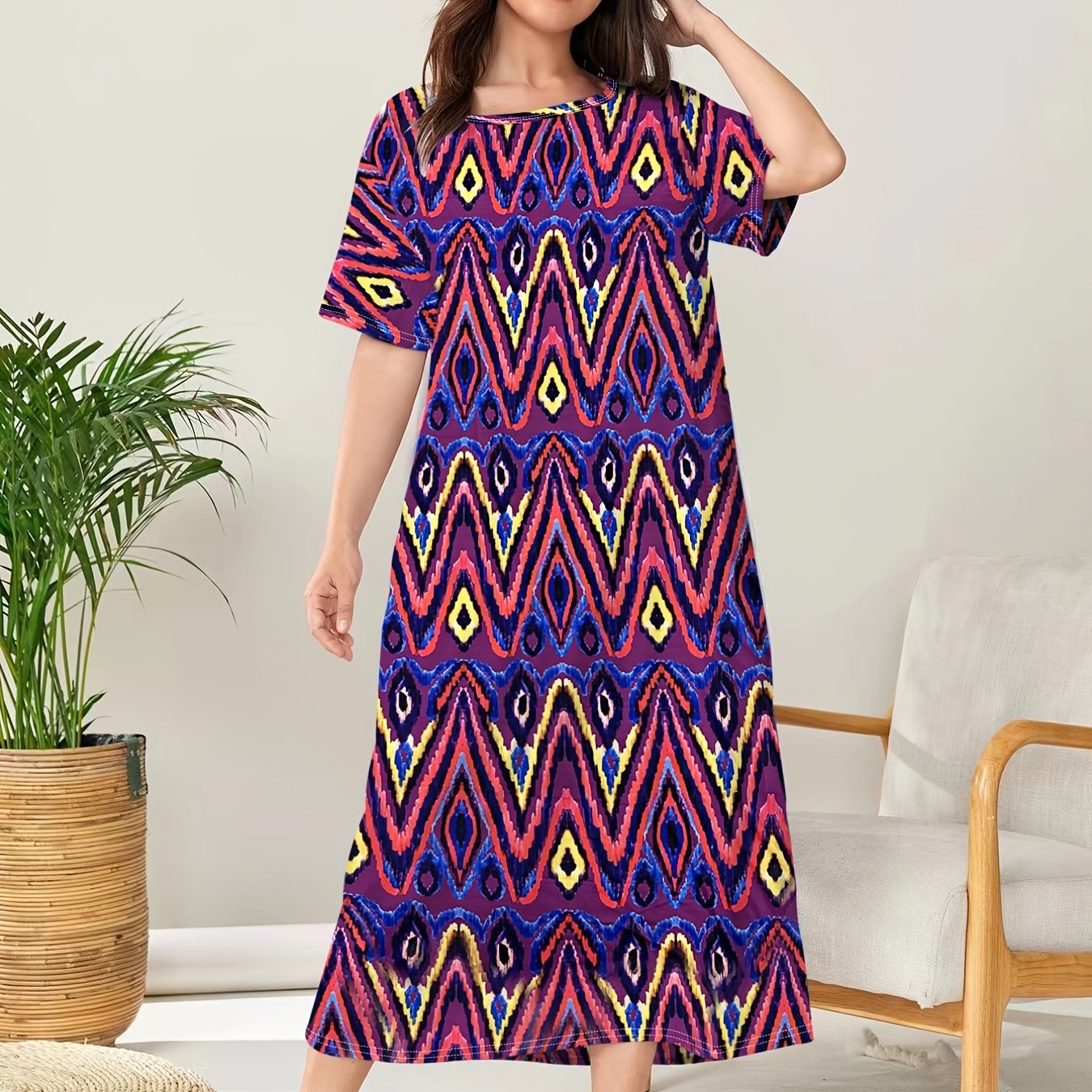Casual Loungewear Dress Women's Plus Allover Print Short Sleeve