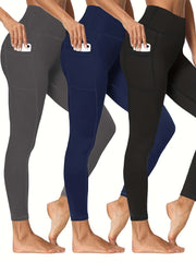 3 Pack Plus Size Sports Leggings Women's Plus Solid Pipping High Stretch Yoga