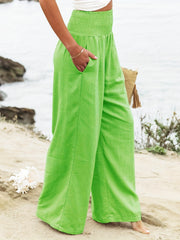 High Waist Wide Leg Pants Solid Beach Casual Pants