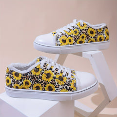 Women's Daisy Print Flat Shoes Lace Up Lightweight Non slip Shoes