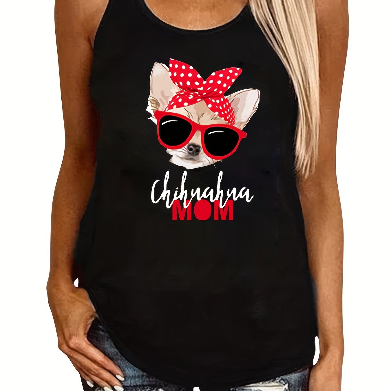 Dog Print Tank Top Sleeveless Casual Top For Summer & Spring Women's Clothing
