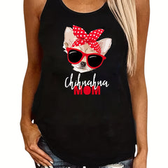 Dog Print Tank Top Sleeveless Casual Top For Summer & Spring Women's Clothing