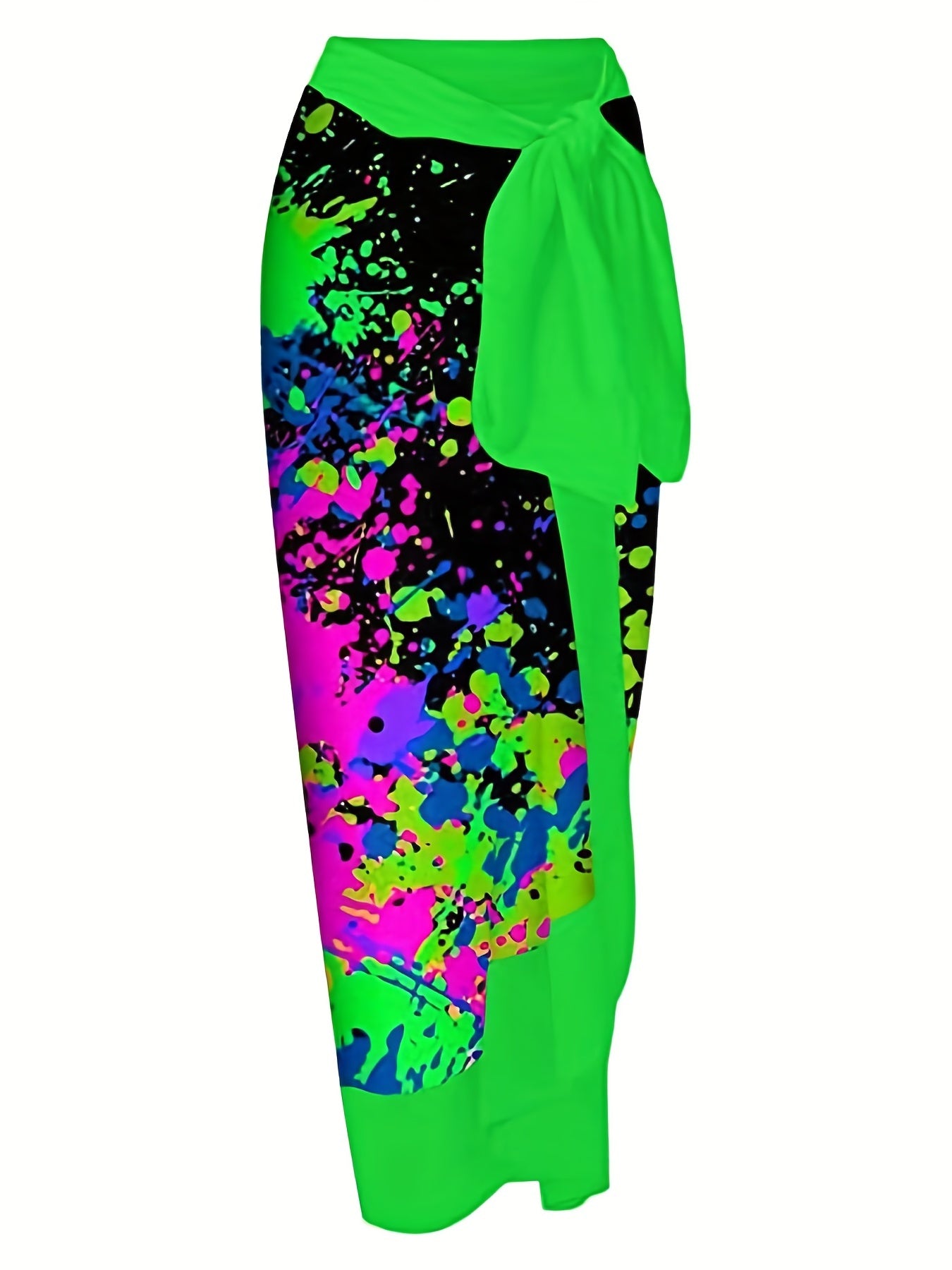 Green Graffiti Print Tie Shoulder One Piece Swimsuit Set
